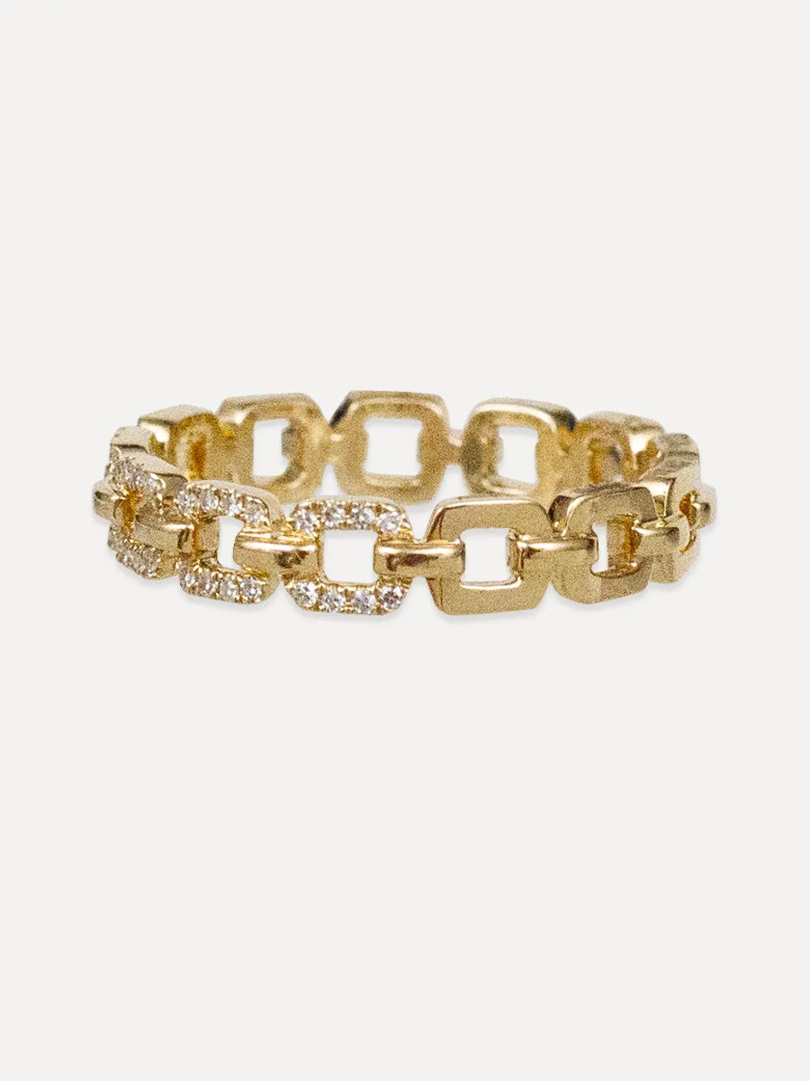 14K Pavé Diamond Anchor Chain Link Ring