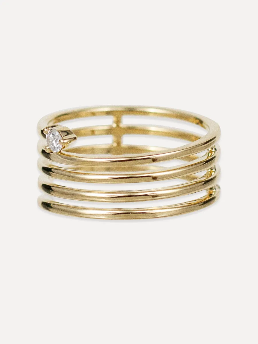 14K Polished Gold Coil Ring - Diamond