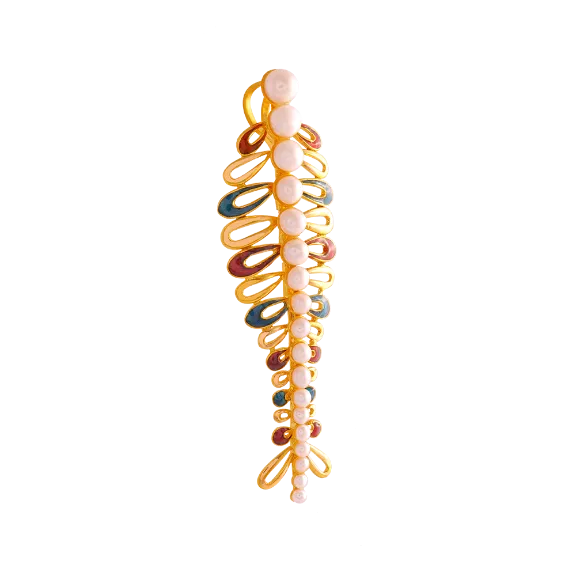 22k Unique Gold Pendant In The Shape Of Fishbone With A Dash Of Colours