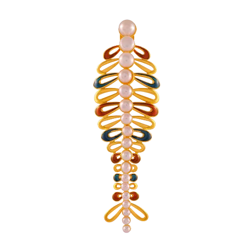 22k Unique Gold Pendant In The Shape Of Fishbone With A Dash Of Colours