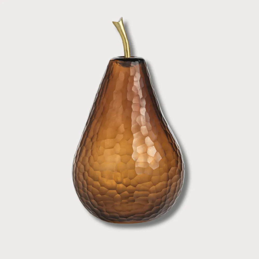 Amber Cut Glass Pear - Small