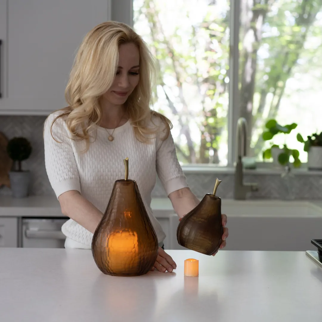 Amber Cut Glass Pear - Small