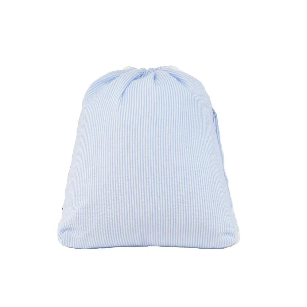 BABY BLUE SEERSUCKER SLING BACKPACK