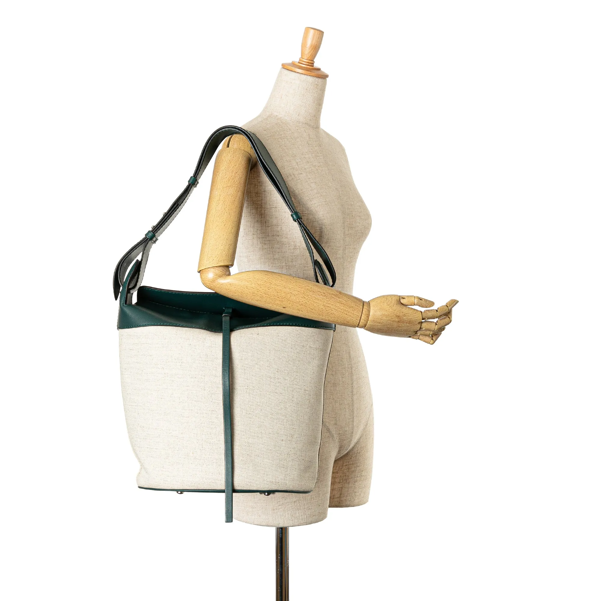 Beige Burberry Leather Trimmed Canvas Bucket Bag
