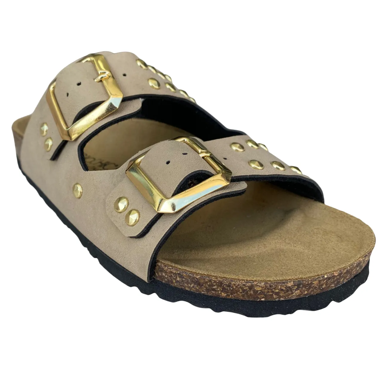 Biochic Sandalo da donna con 2 fasce con borchie e fibbie regolabili Bipel BC4003B sabbia