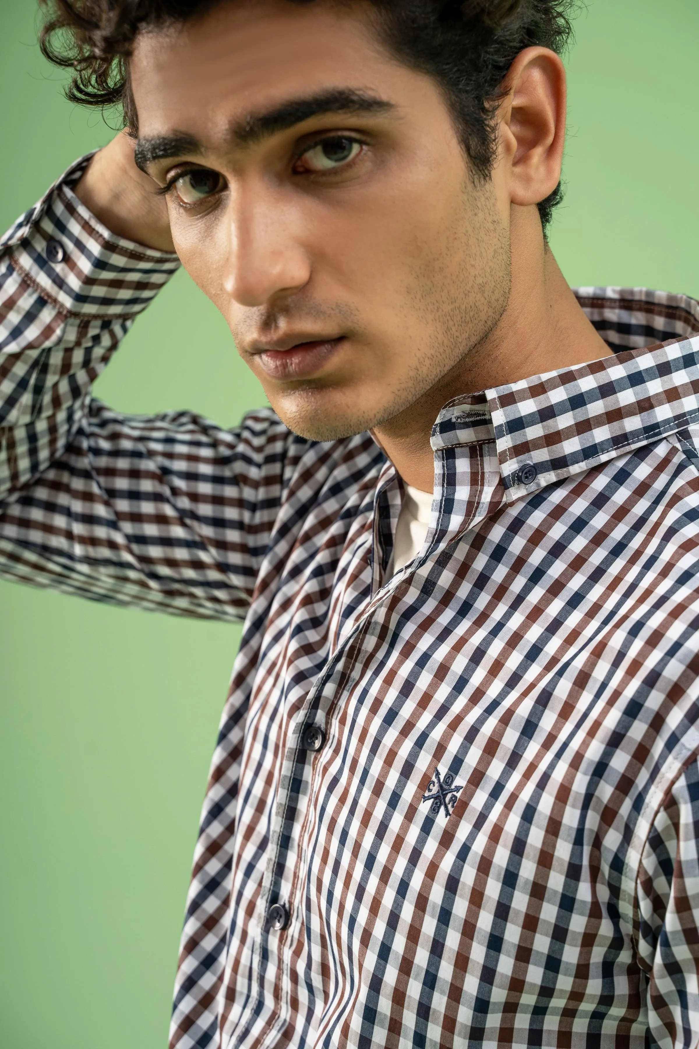 CASUAL SHIRT NAVY BROWN