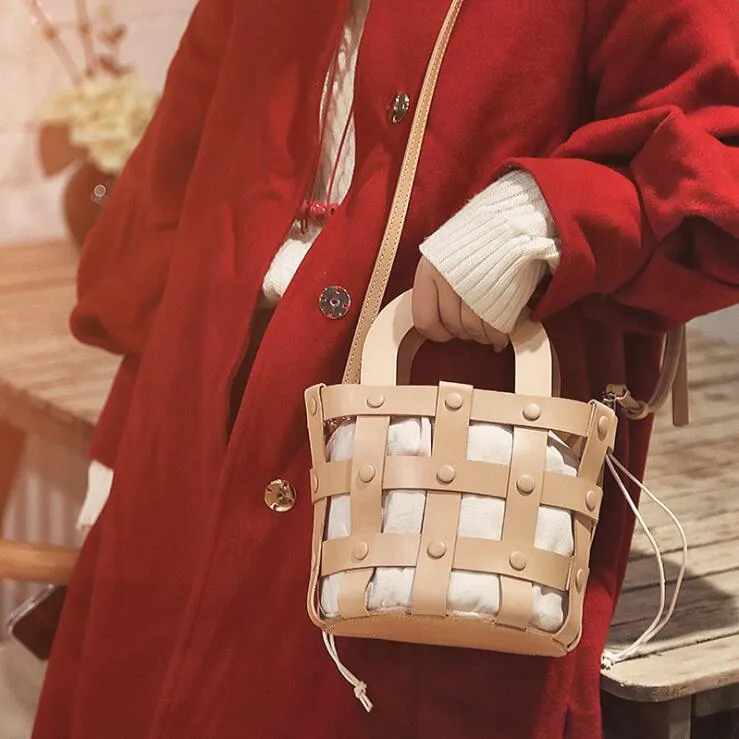 Chic Womens Black Crossbody Bucket Bag Leather Side Bags For Women