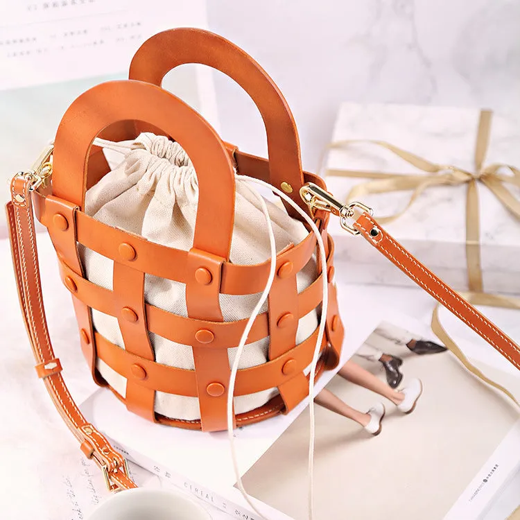 Chic Womens Black Crossbody Bucket Bag Leather Side Bags For Women