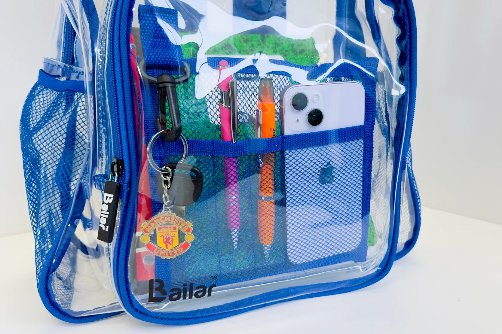 Clear Backpack, 3 blue, 3 green