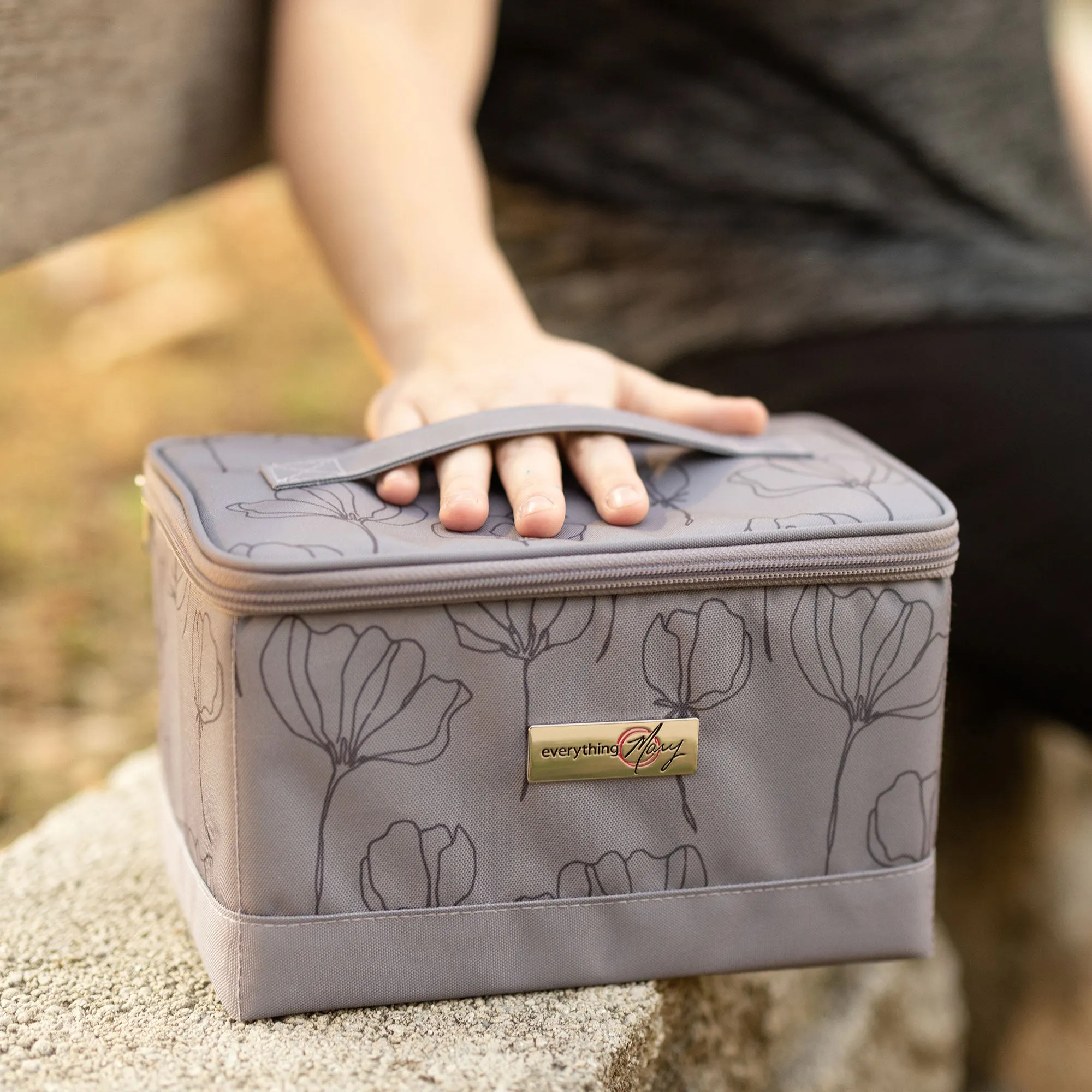 Collapsible Sewing Kit Organizer Box, Grey & Floral