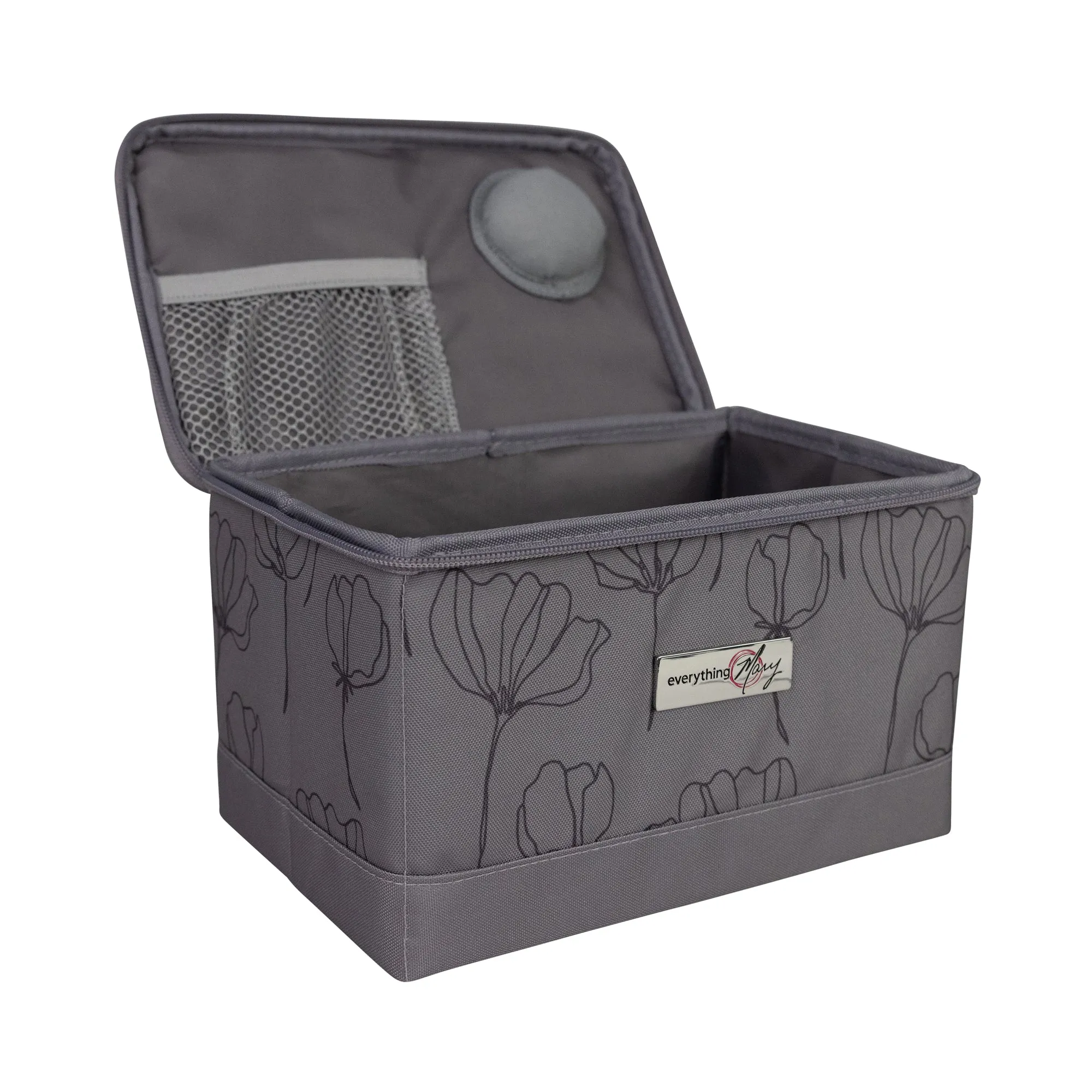 Collapsible Sewing Kit Organizer Box, Grey & Floral