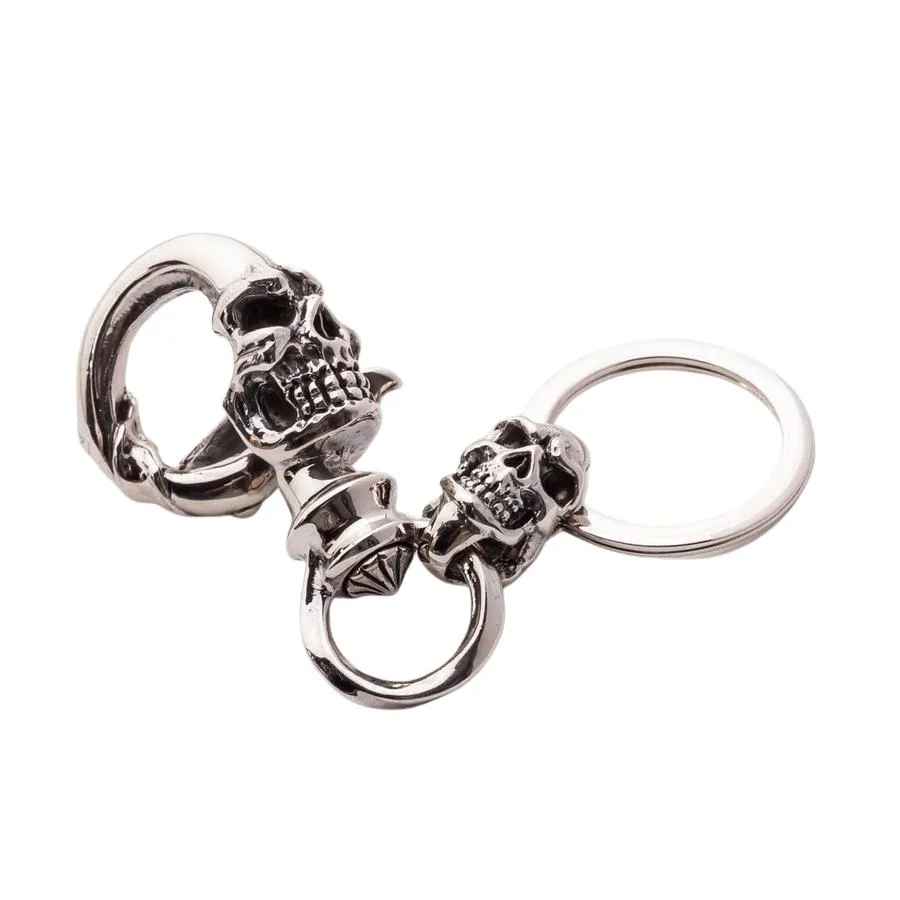 Crazy Skull Sterling Silver Biker Keychain Skull Jewelry