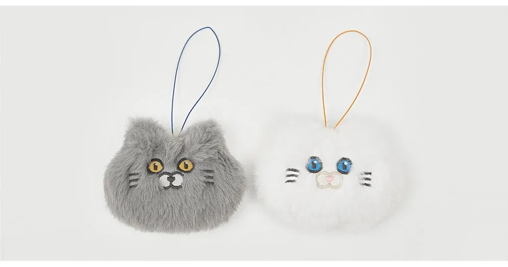 Cute Blue Cat Pencil Stationary Case/ Bag with Fluffy Cat Accessory