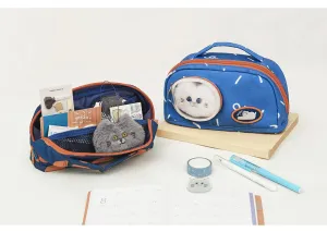 Cute Blue Cat Pencil Stationary Case/ Bag with Fluffy Cat Accessory