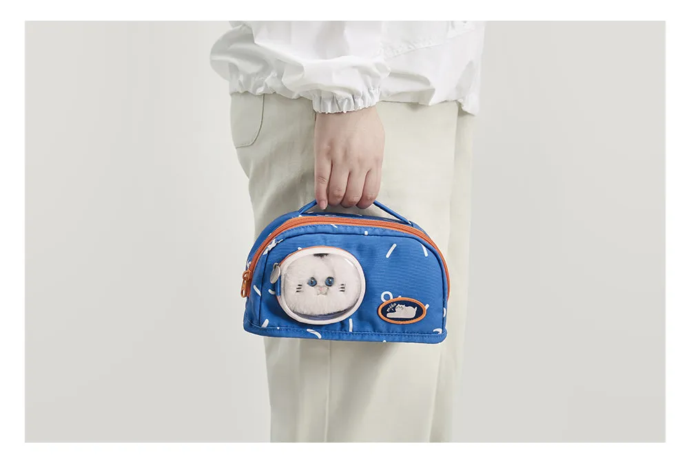 Cute Blue Cat Pencil Stationary Case/ Bag with Fluffy Cat Accessory