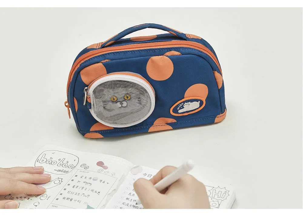 Cute Blue Cat Pencil Stationary Case/ Bag with Fluffy Cat Accessory