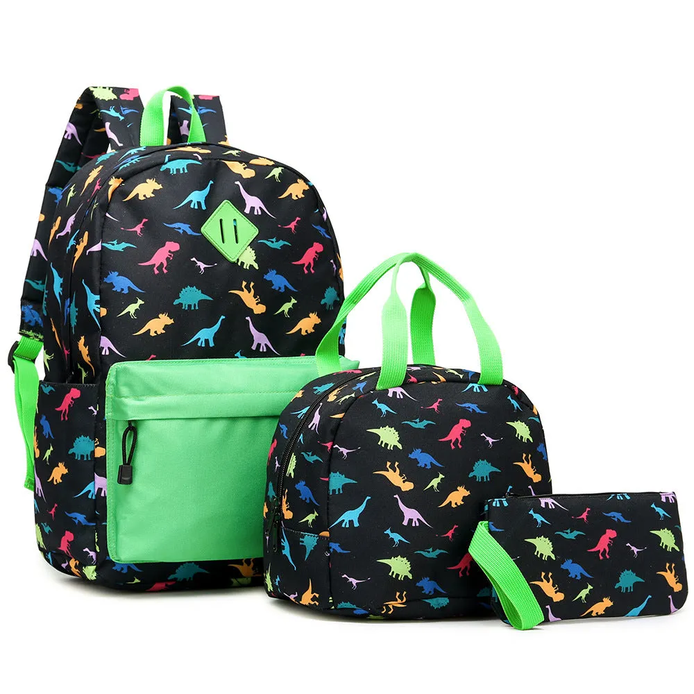 Dinosaur Backpack Set for School Girl Boys Cute Bookbag Set with Lunch Box