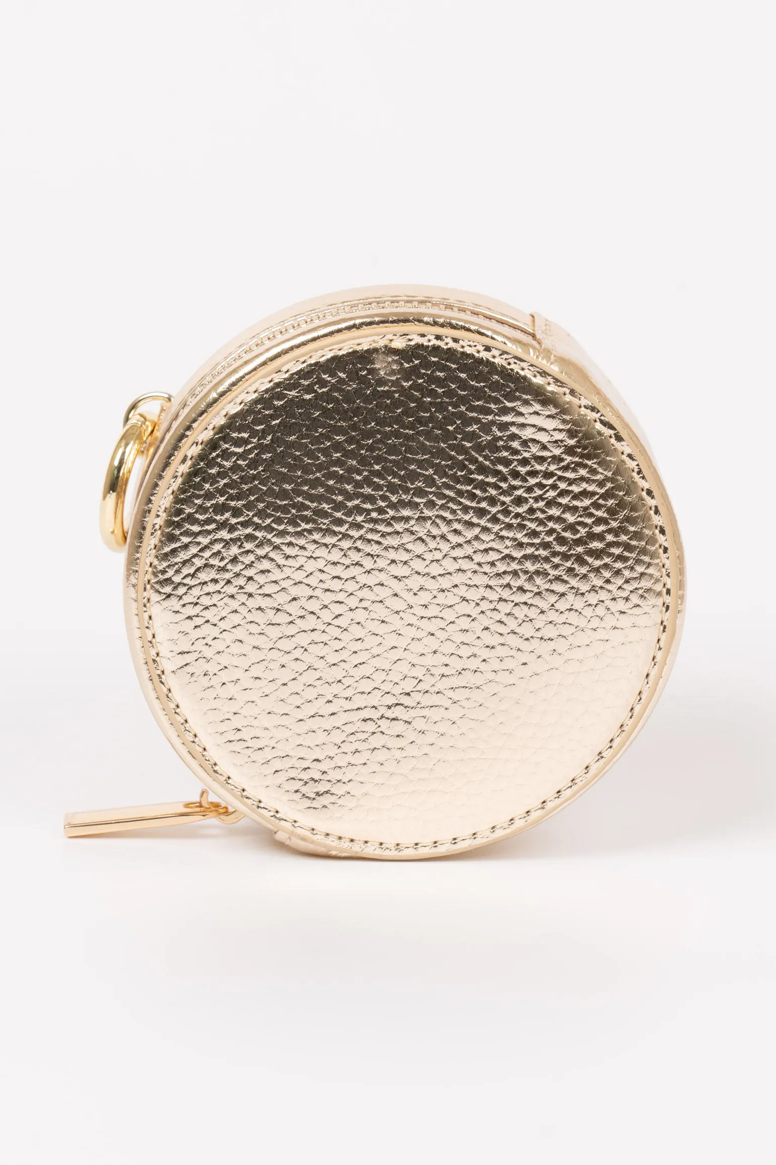 Finley Round Coin Purse - Gold, Metallic Faux Leather
