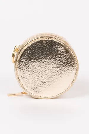 Finley Round Coin Purse - Gold, Metallic Faux Leather