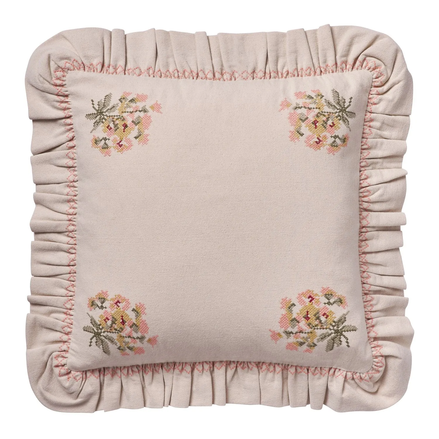 Frill Cushion -  Peony Embroidery