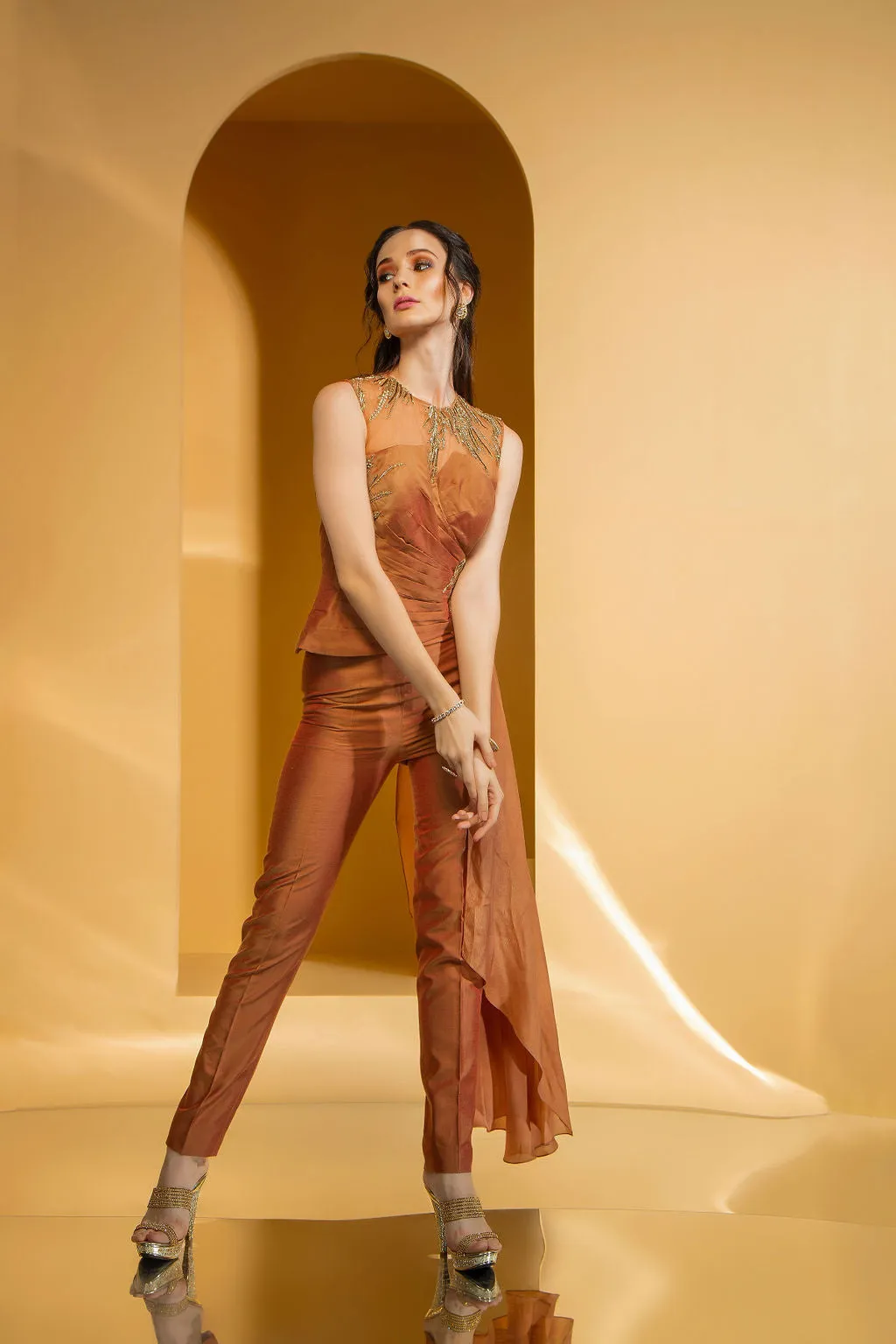 Golden Brown stylish top with pants