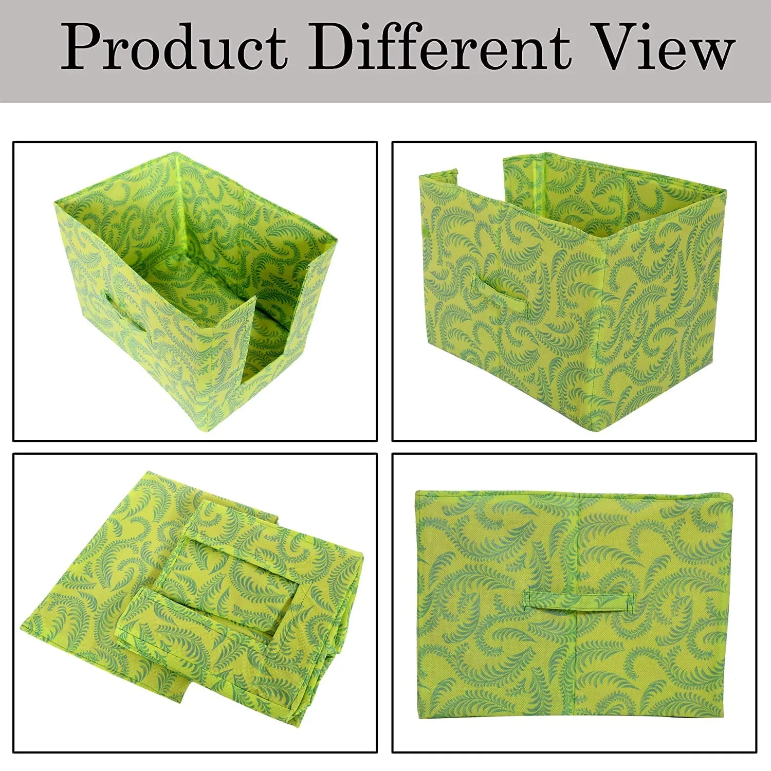 Heart Home Leaf Printed Non-Woven Foldable Shirt Stacker Closet Organizer With Handles- Pack of 2 (Green)-HS43HEARTH26468