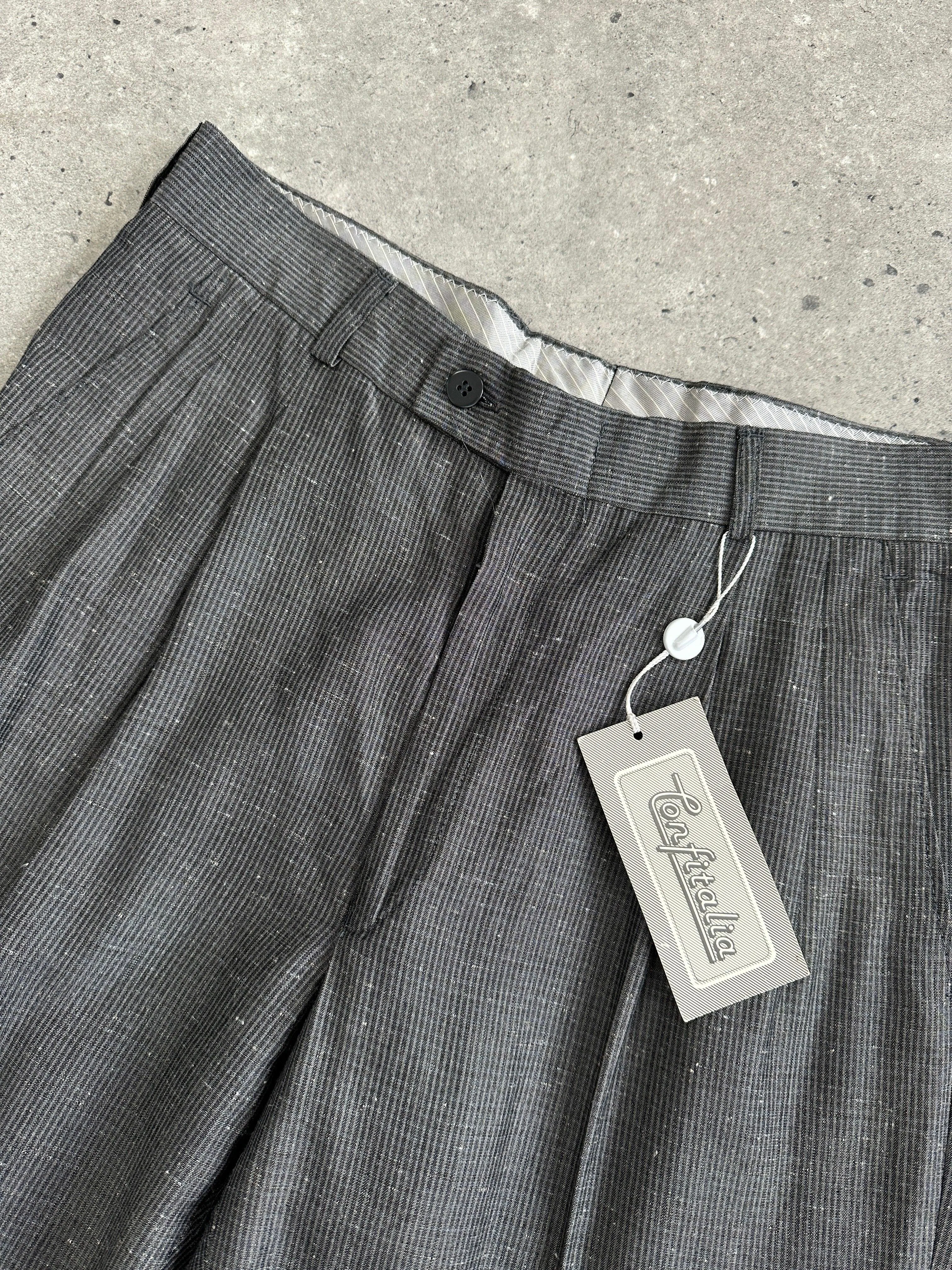 Italian Vintage High Waisted Straught Leg Raw Hem Tailored Trousers - W28