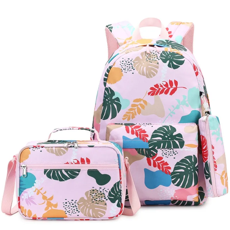 Kids Backpack With Lunch Box School Backpacks - Black Purple Pink Book Bags For Boys Girls 3pcs Campus Backpack Set Waterproof Bookbag Travel Bag Set