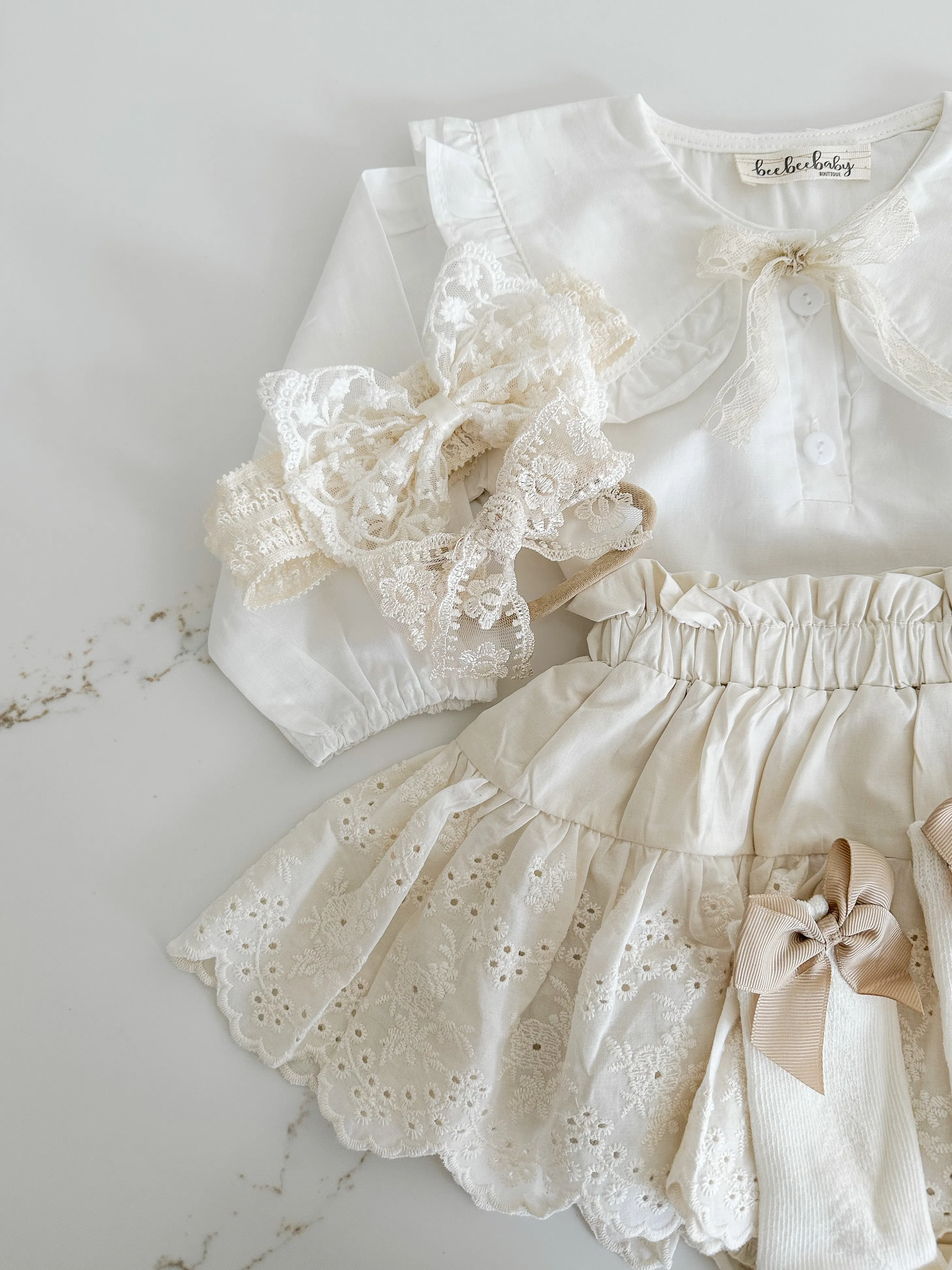 Lace Bow Headband - Cream