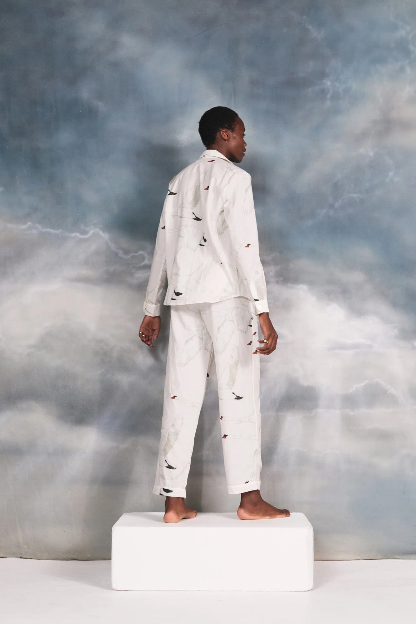 Long Pyjama Set Cygnus Swan Print Cream