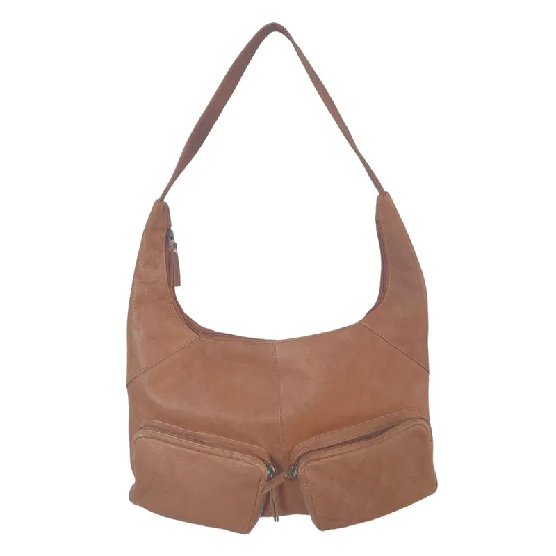 Lyon Tan U Shape Slouchy Front Pocket Shoulder Bag