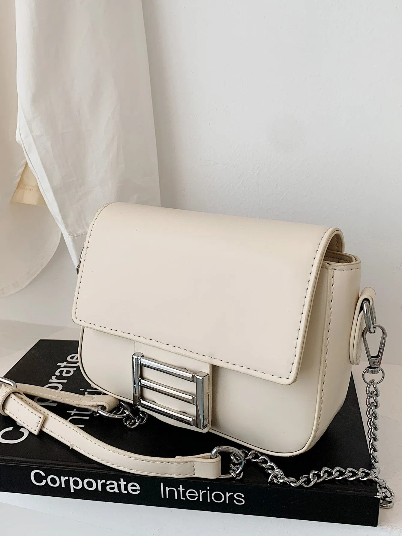 Metal Decor Flap Chain Crossbody Bag