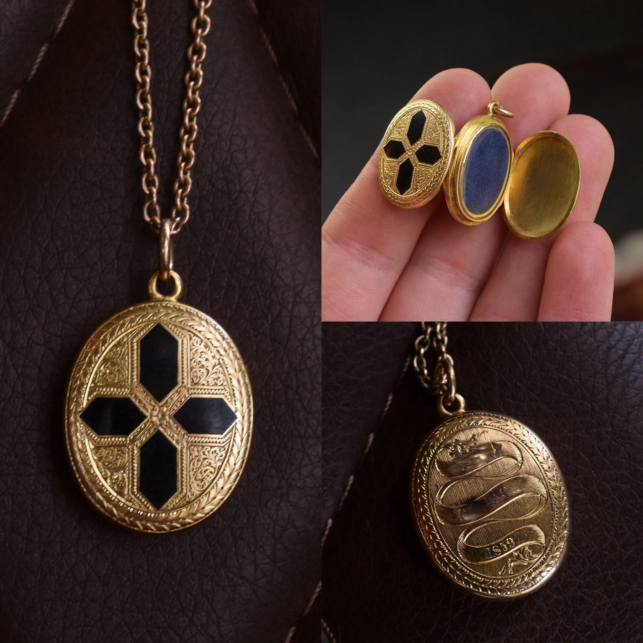 Mid-Victorian Black Cross Double Locket
