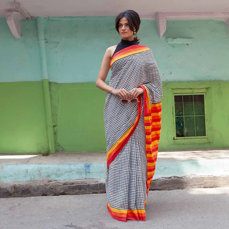Mulmul Cotton Saree | Haseena Hand Block Print | Multicolour