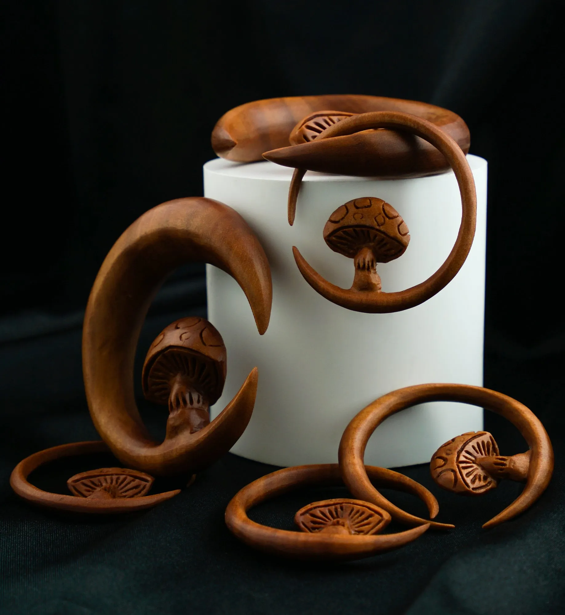 Mushroom Saba Wood Hoop Hangers