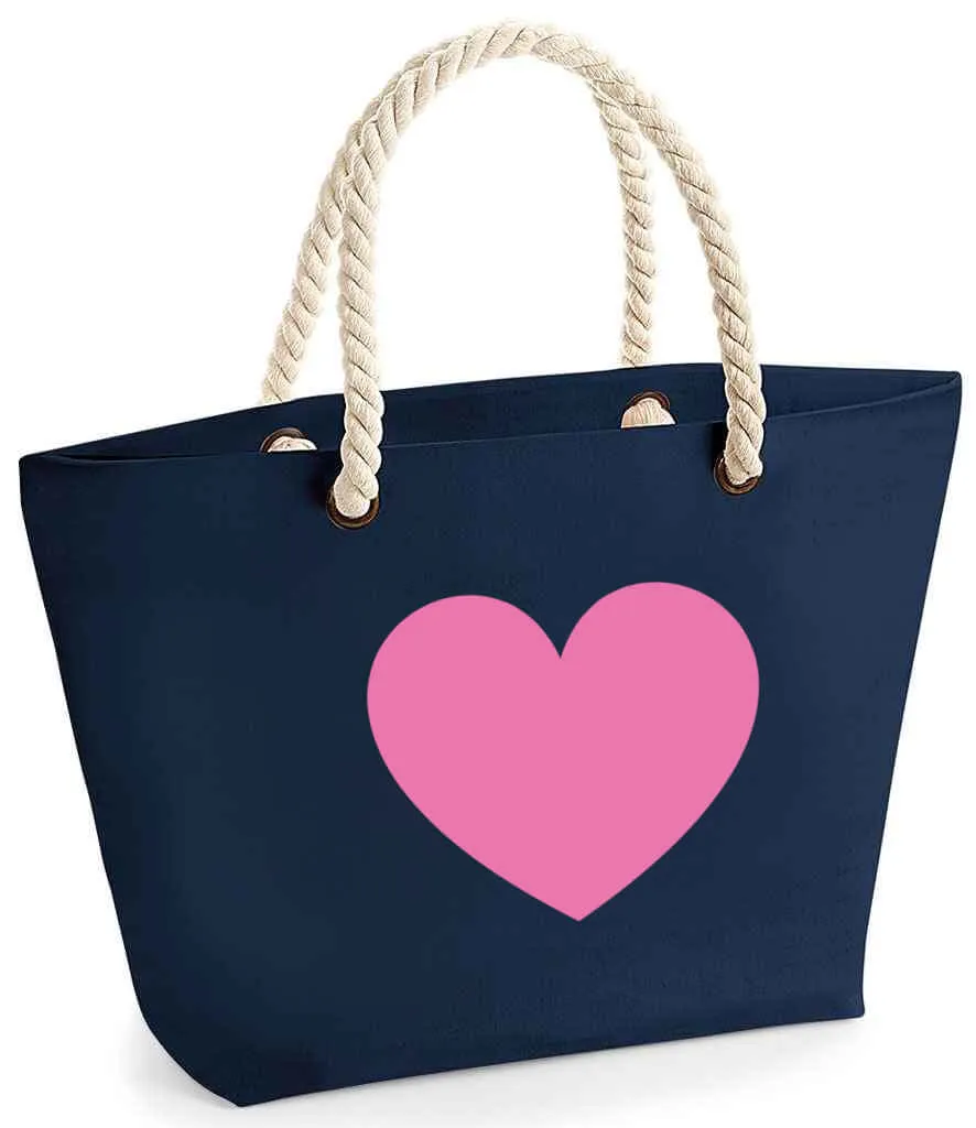 Navy beach bag with rope handles - Heart