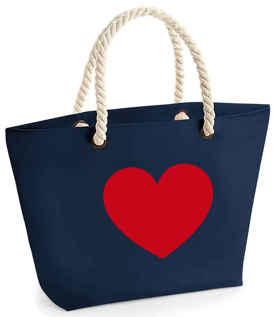 Navy beach bag with rope handles - Heart