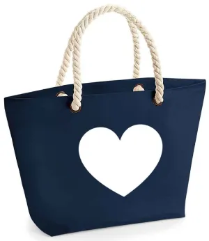 Navy beach bag with rope handles - Heart