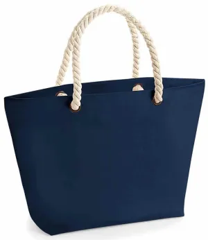Navy beach bag with rope handles - plain