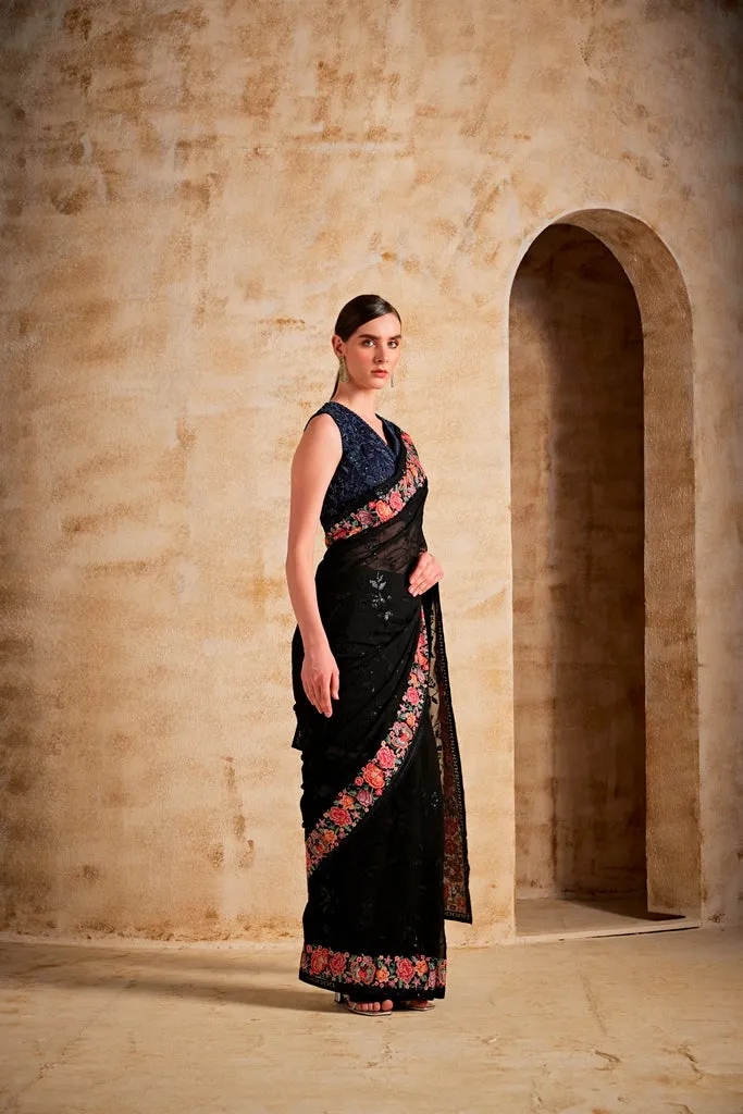 Neeru's Black Color Georgette Fabric Saree