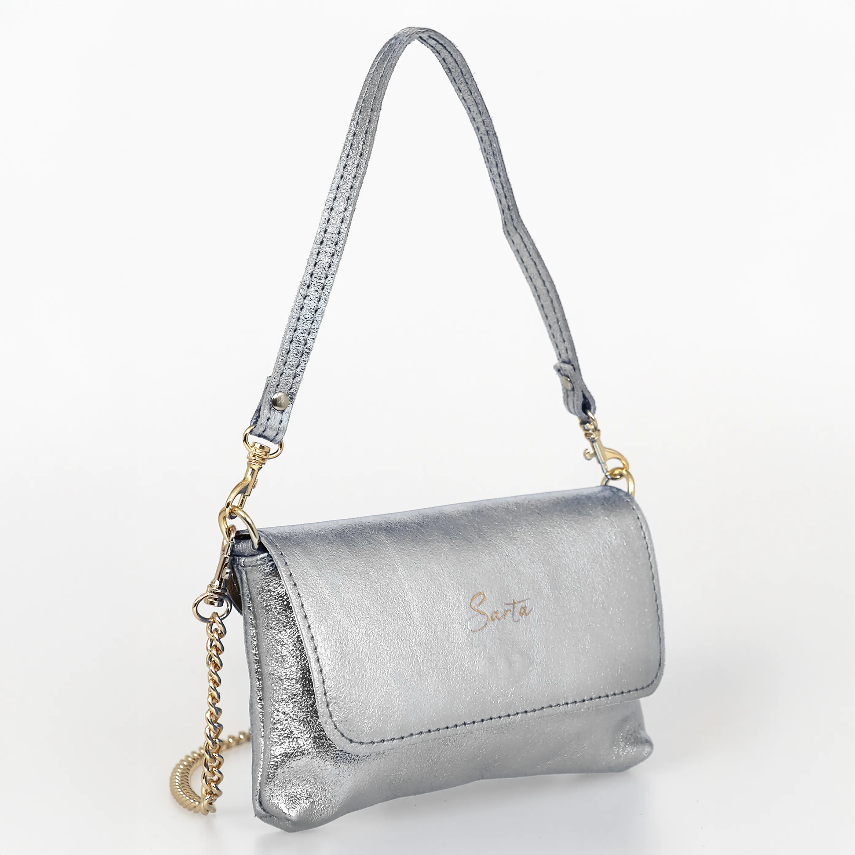 Olga Mini Crossbody Bag - Silver, Metallic