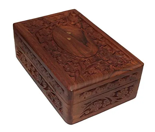 OM SHRI OM Set of 3 Pieces Handmade Wood Jewelry Box Organizer Decorative Floral Design