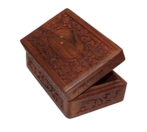 OM SHRI OM Set of 3 Pieces Handmade Wood Jewelry Box Organizer Decorative Floral Design