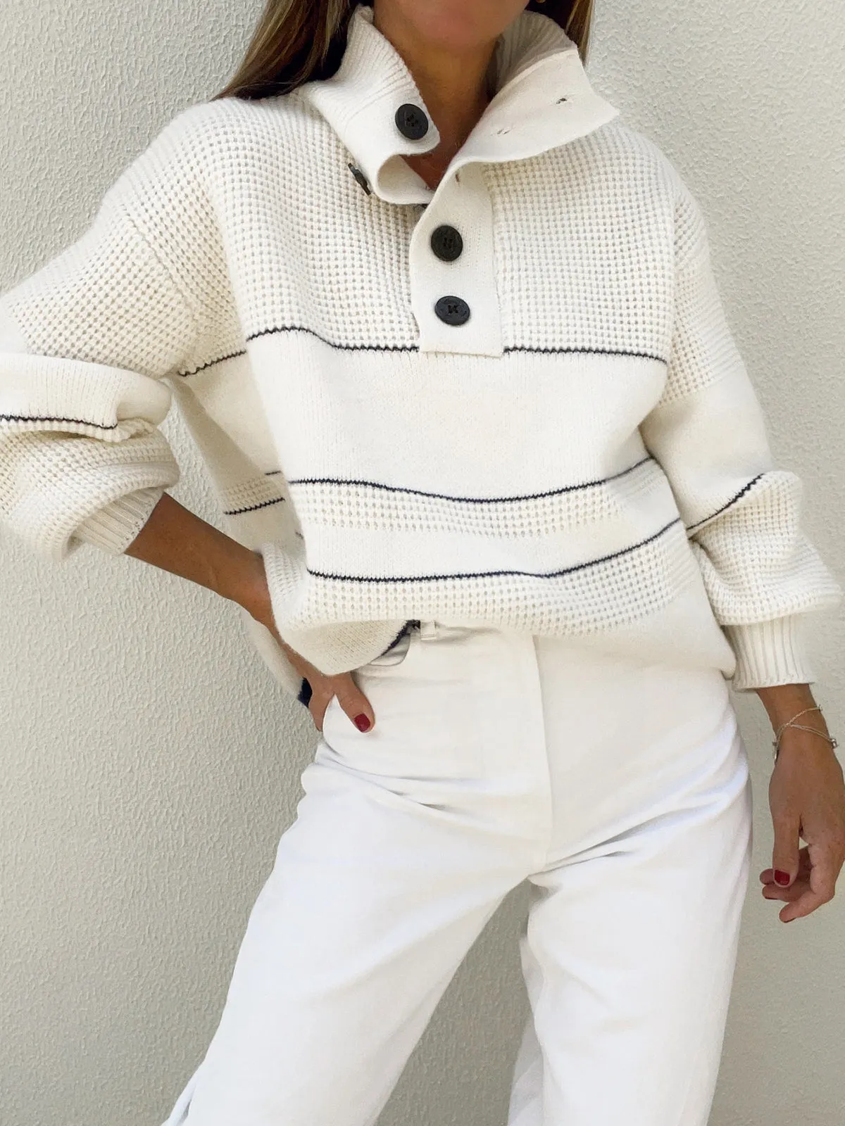 Open Collar Graceful Button Up Sweater