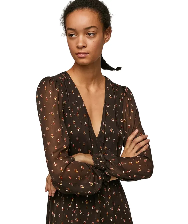 Pepe Jeans Abito a maniche lunghe con stampa a fiori Leticia PL953136 885 bitter