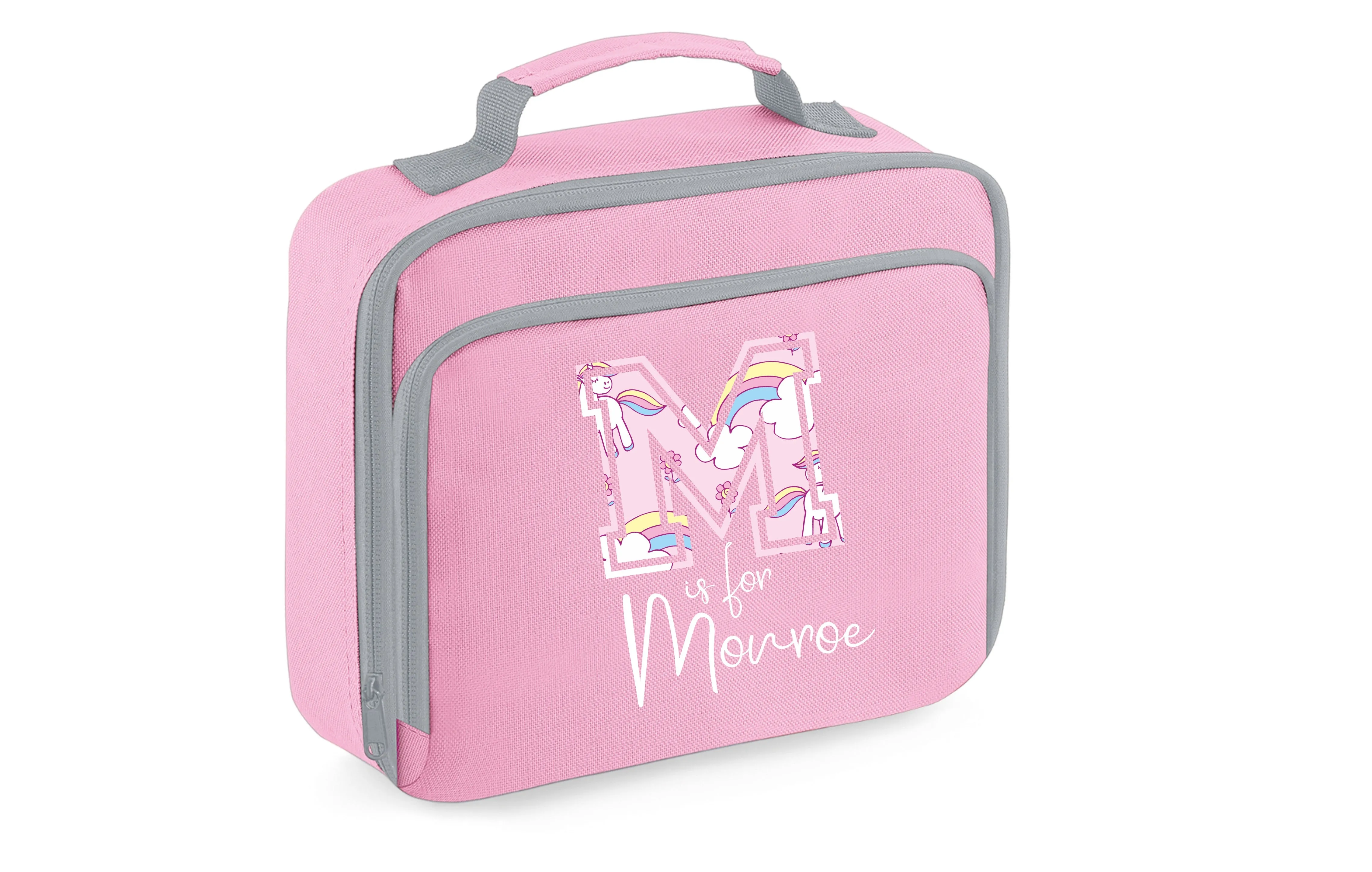 PERSONALISED: your initial is for name lunch bag box school nursery bag - unicorn print initial