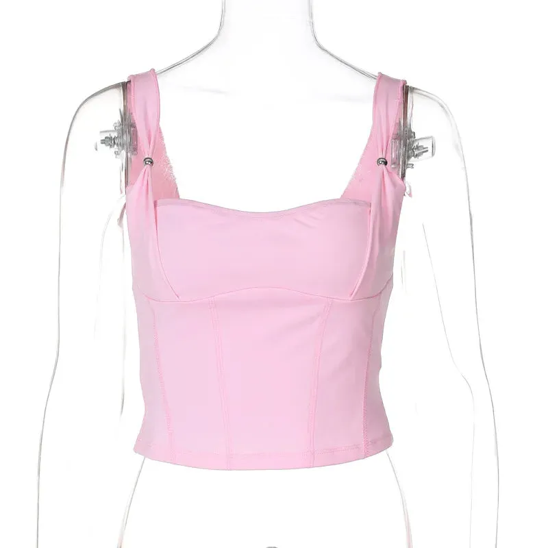 Pink Strappy Stylish Crop Top