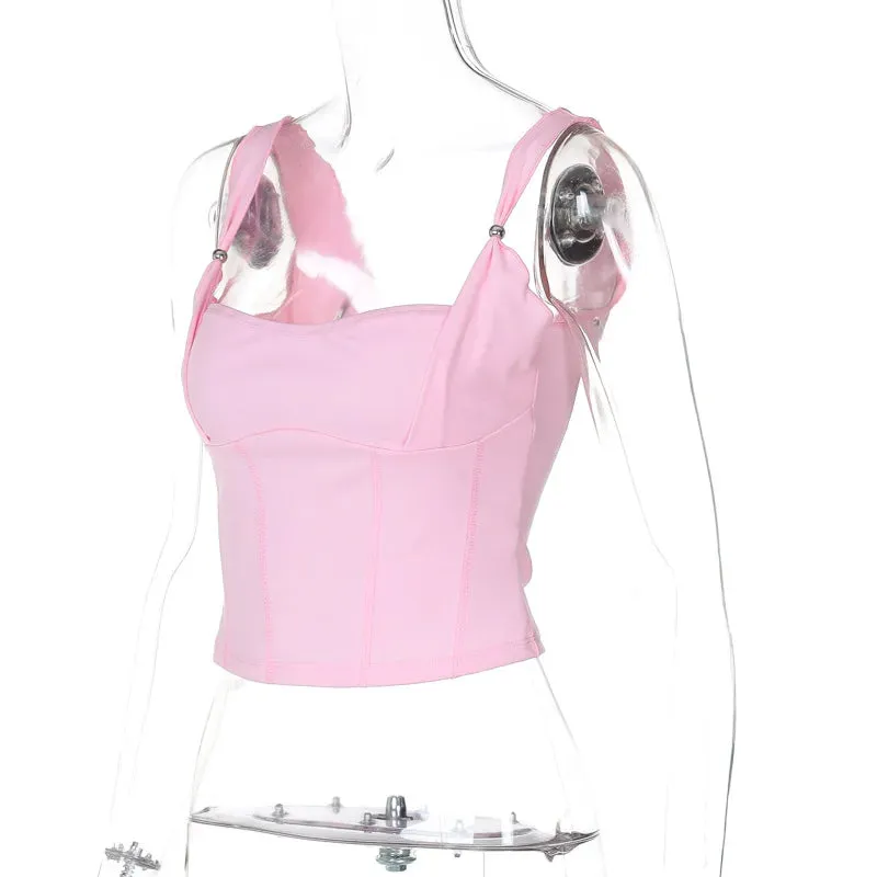Pink Strappy Stylish Crop Top