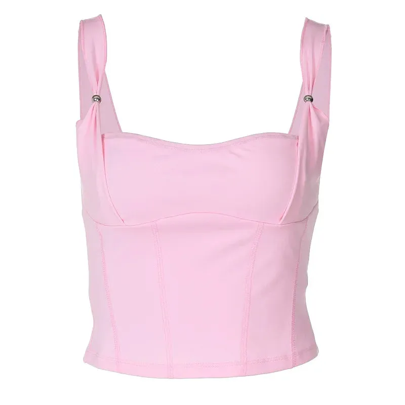 Pink Strappy Stylish Crop Top