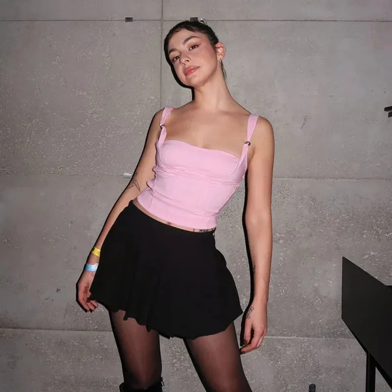 Pink Strappy Stylish Crop Top